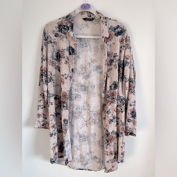 Tunic Length Fall Flower Button Up Shirt - Picture 2 of 7